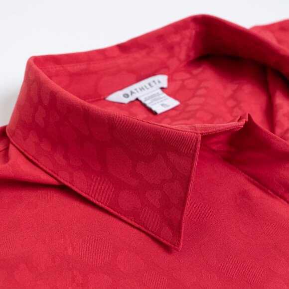 Athleta Urbanite Textured Top Red Long Sleeve Button Down Blouse Cheetah Print - Picture 6 of 14